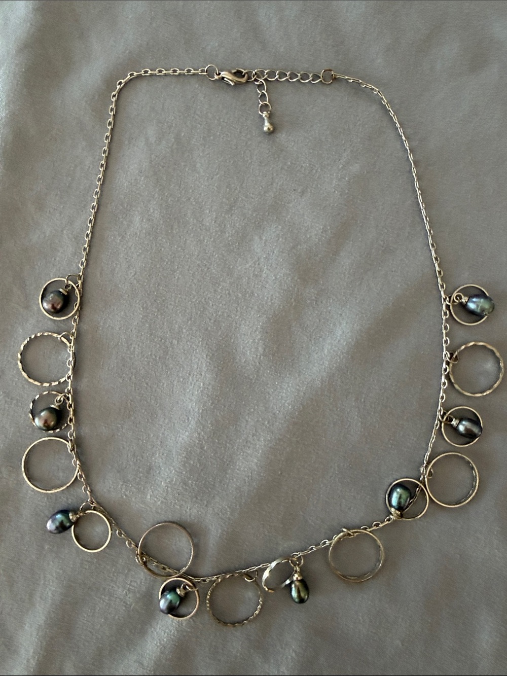 Silver Circle & Blue Bead Necklace